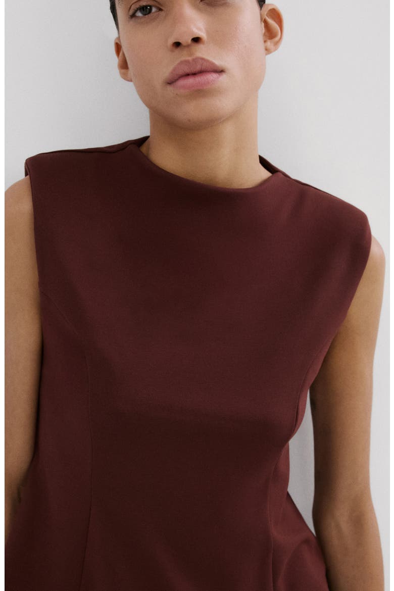 Sleeveless Flare Top with Shoulder Pads, Alternate, color, BURGUNDY