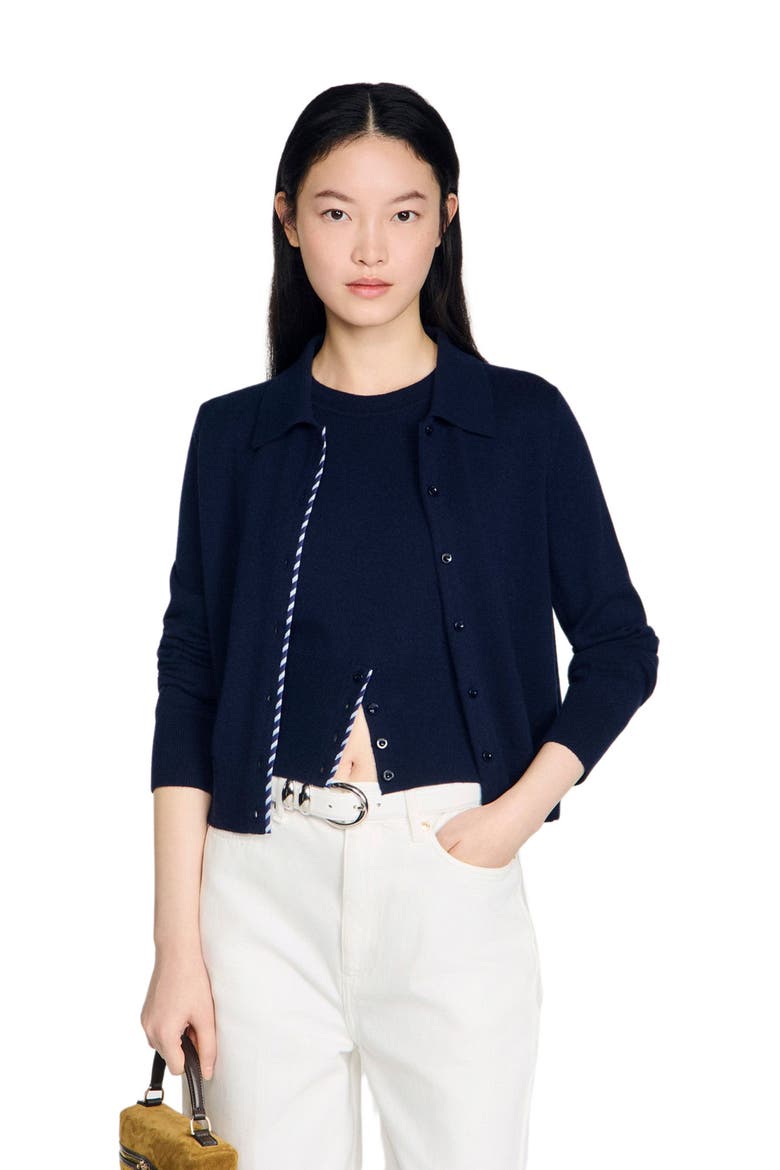 Striped wool-cashmere cardigan, Main, color, Navy blue
