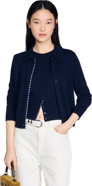 SANDRO Striped wool-cashmere cardigan