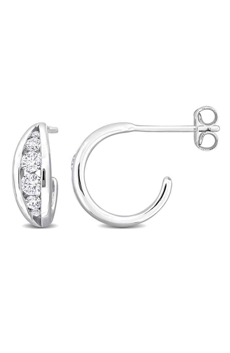 Julianna B. Moissanite Stud Semi-Hoop Earrings Sterling Silver, Main, color,