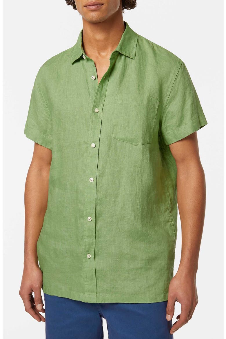 Short Sleeve Linen Button-Up Shirt, Main, color, PISTACHIO