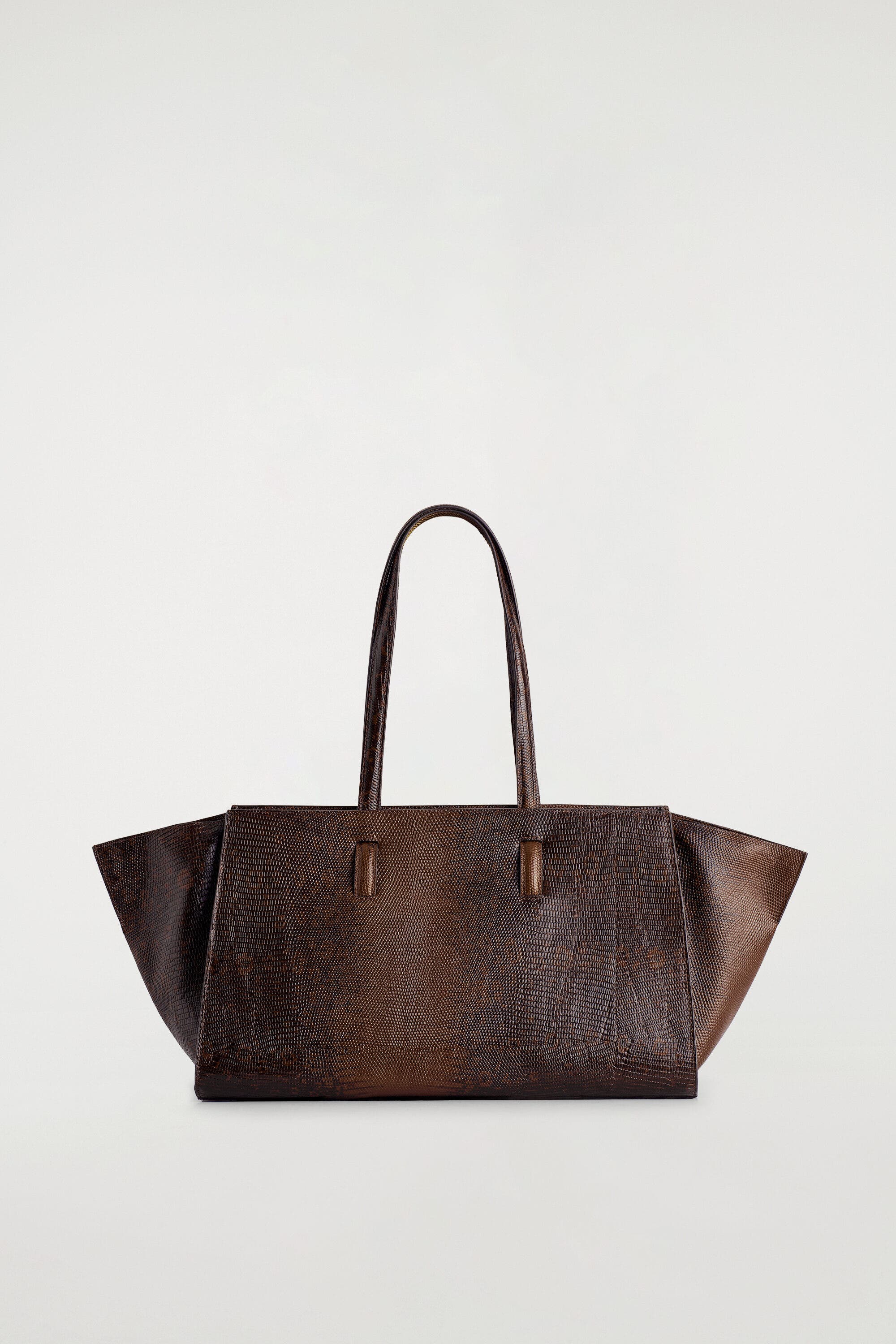 COS Monument Tote Bag - Leather, Alternate, color, Croc-Effect / Brown