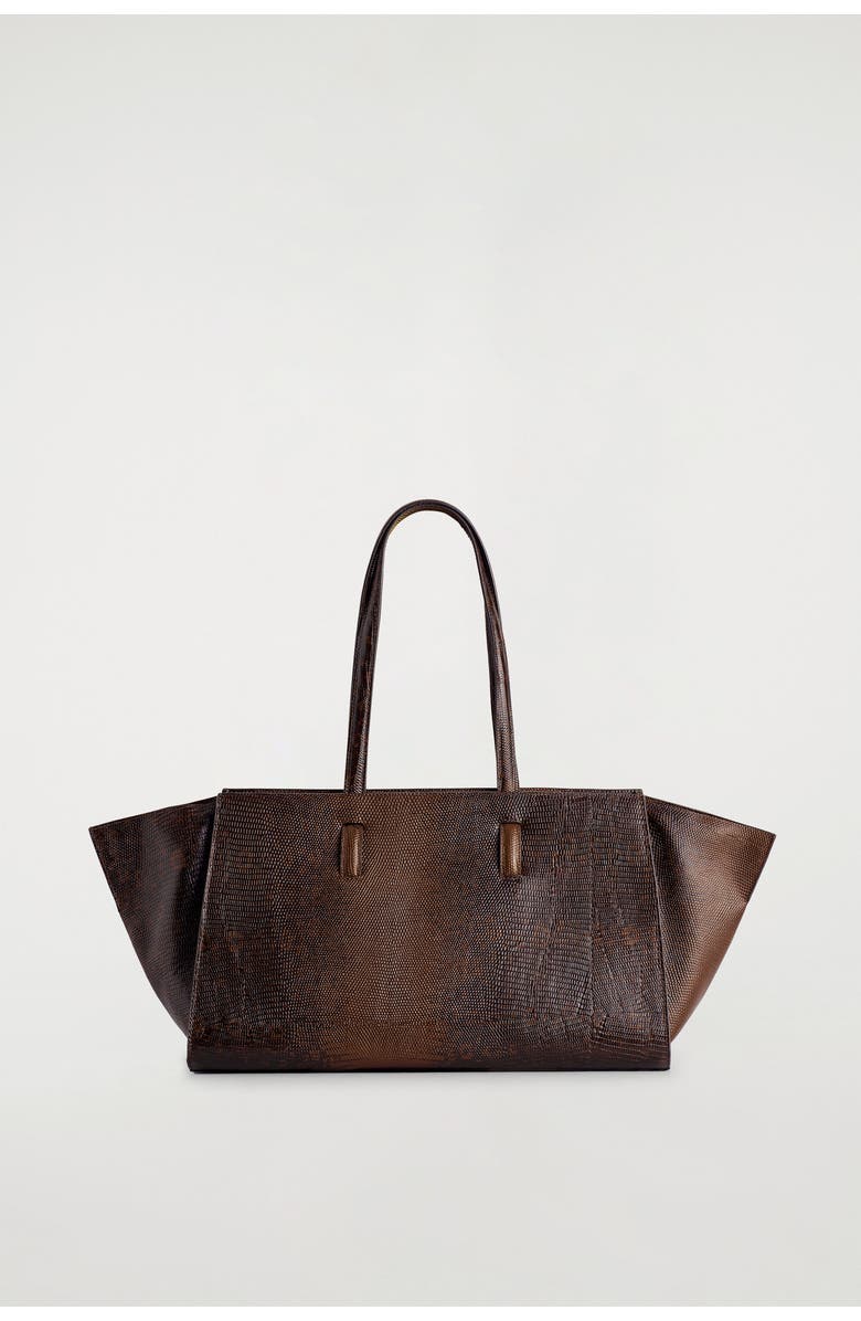 COS Monument Tote Bag - Leather, Alternate, color, Croc-Effect / Brown