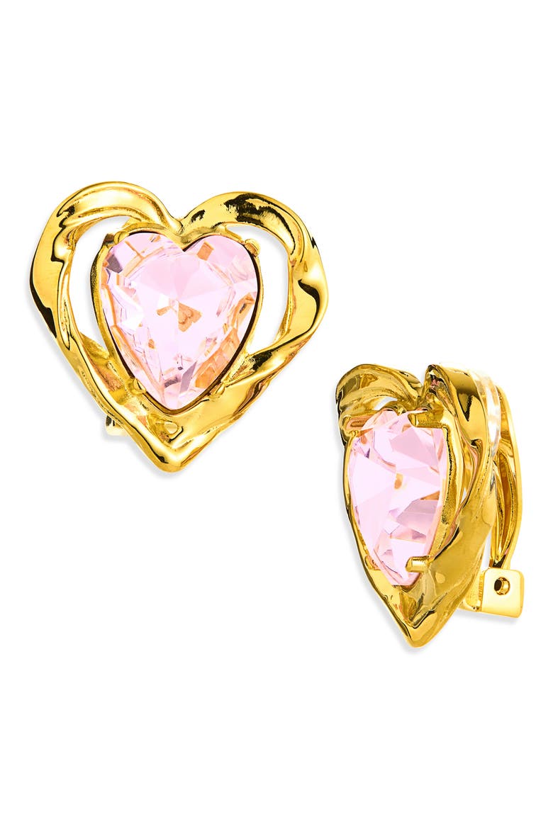 Heart Stone Crystal Earrings, Main, color, ROSE