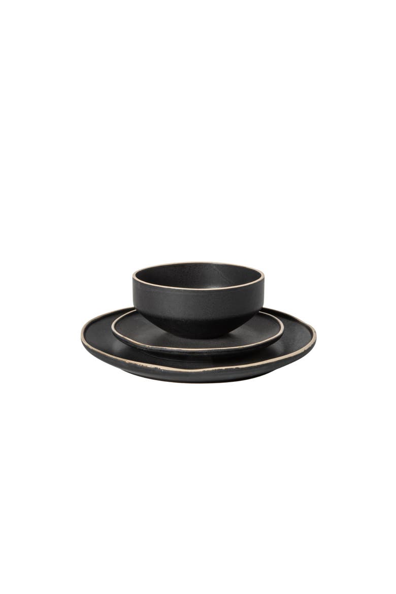 Plates and Bowls Set 12 Piece Matte Reactive Stoneware Dinnerware Set for 4, Alternate, color, Matte Black