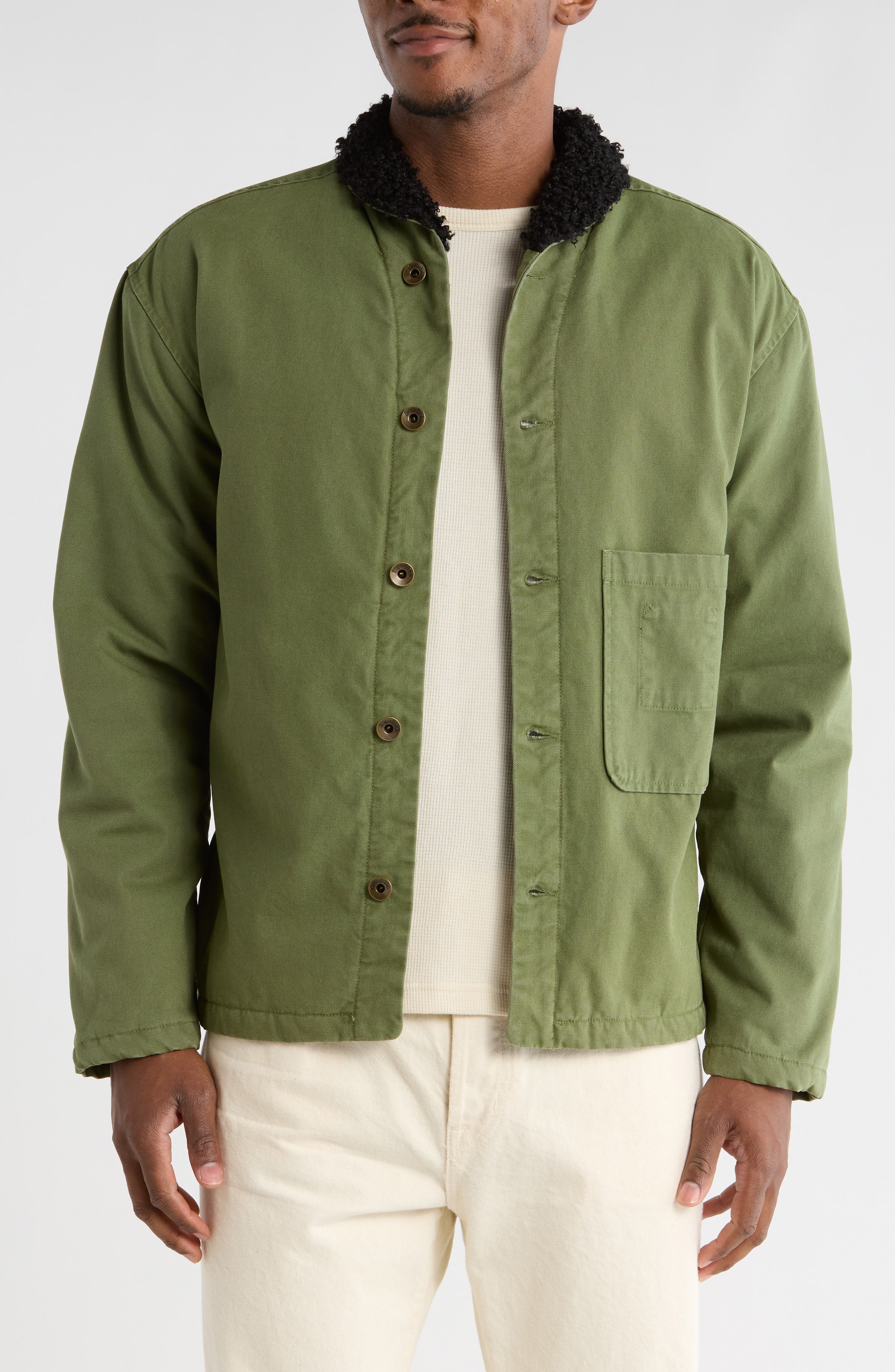 Imperfects Shepherd's Organic Cotton Shirt Jacket with Faux Shearling Lining