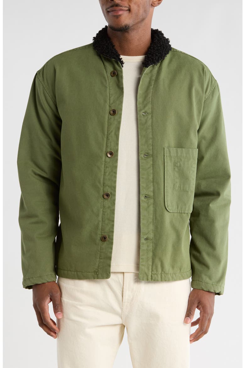 Shepherd's Organic Cotton Shirt Jacket with Faux Shearling Lining, Main, color, FATIGUE