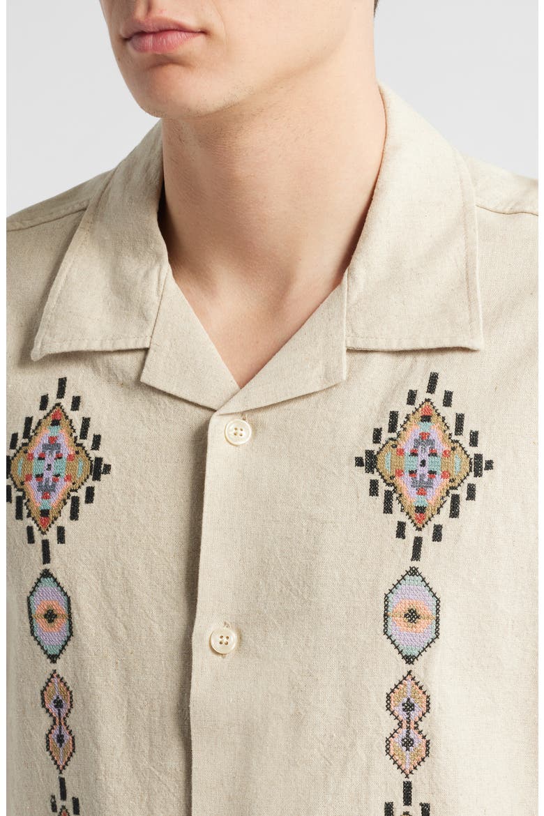 Ole 5396 Embroidered Linen & Cotton Camp Shirt, Alternate, color, OATMEAL