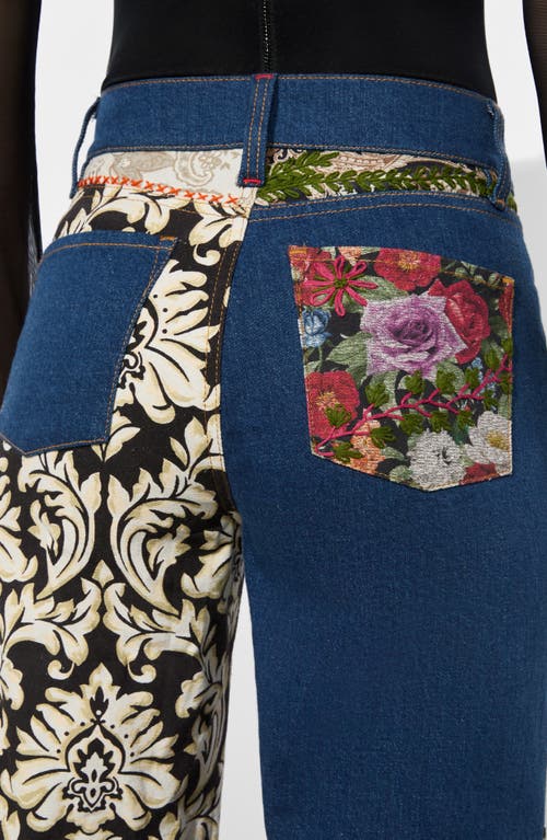 Alice And Olivia Weezy Mixed Media High Rise Wide Leg Jeans In Denim Multi