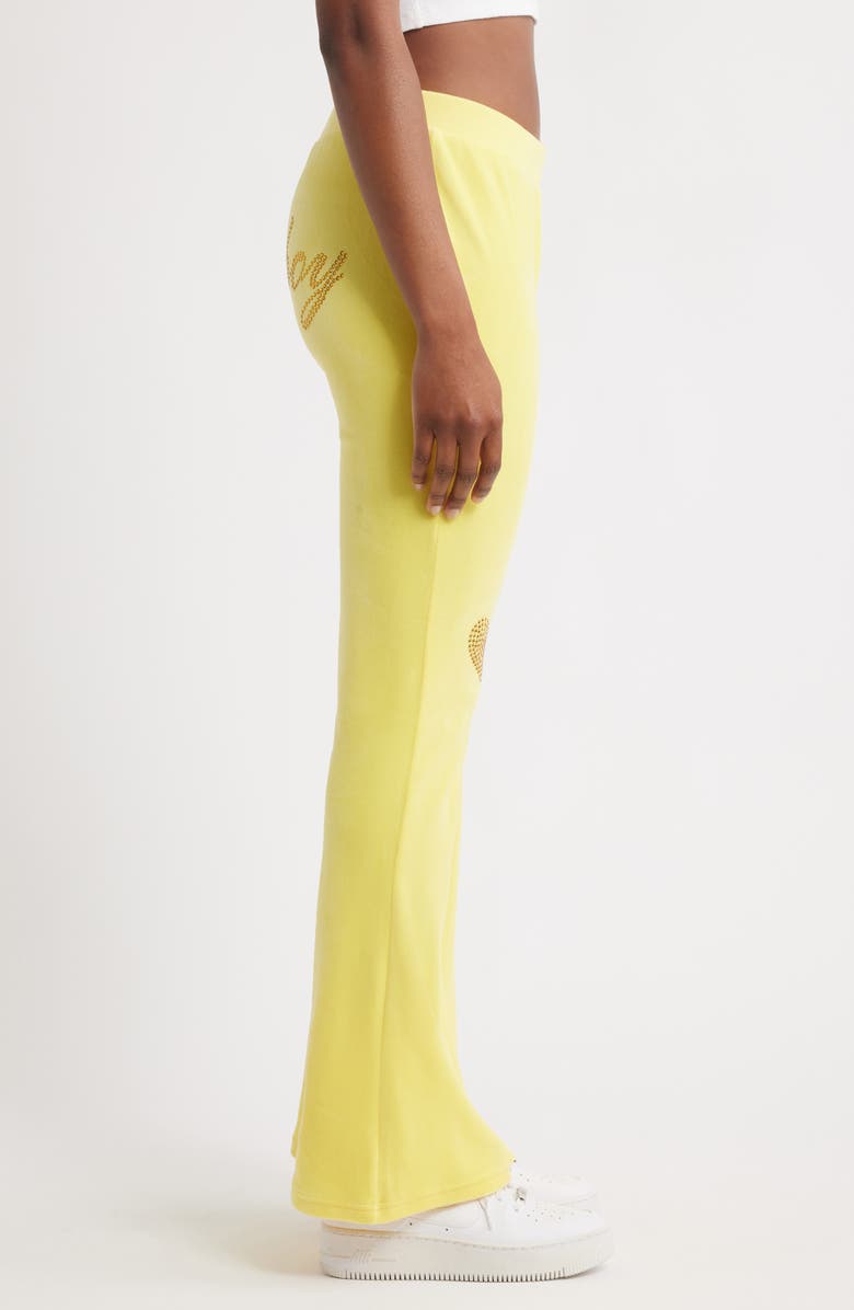 PTCL x Playboy Rhinestone Logo Velour Flare Leg Pants, Alternate, color, 