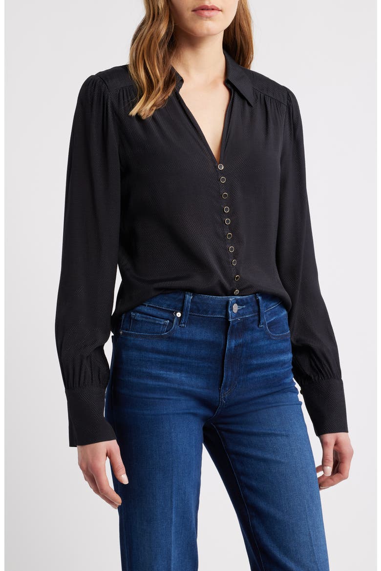 Camu Jacquard Button-Up Shirt, Main, color, BLACK