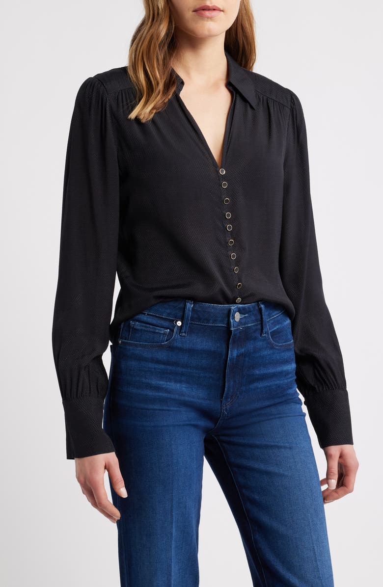 PAIGE Camu Jacquard Button-Up Shirt, Main, color, Black