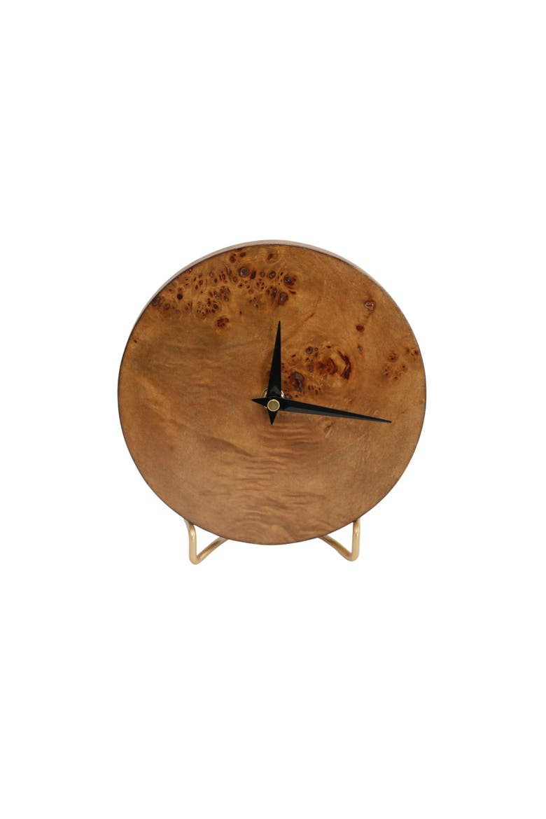 Metal Pedestal Table Clock, Modern Design, Table Placement, Living Room Decor, Black Metal, Perfect for Year-Round Use, Main, color, Brown