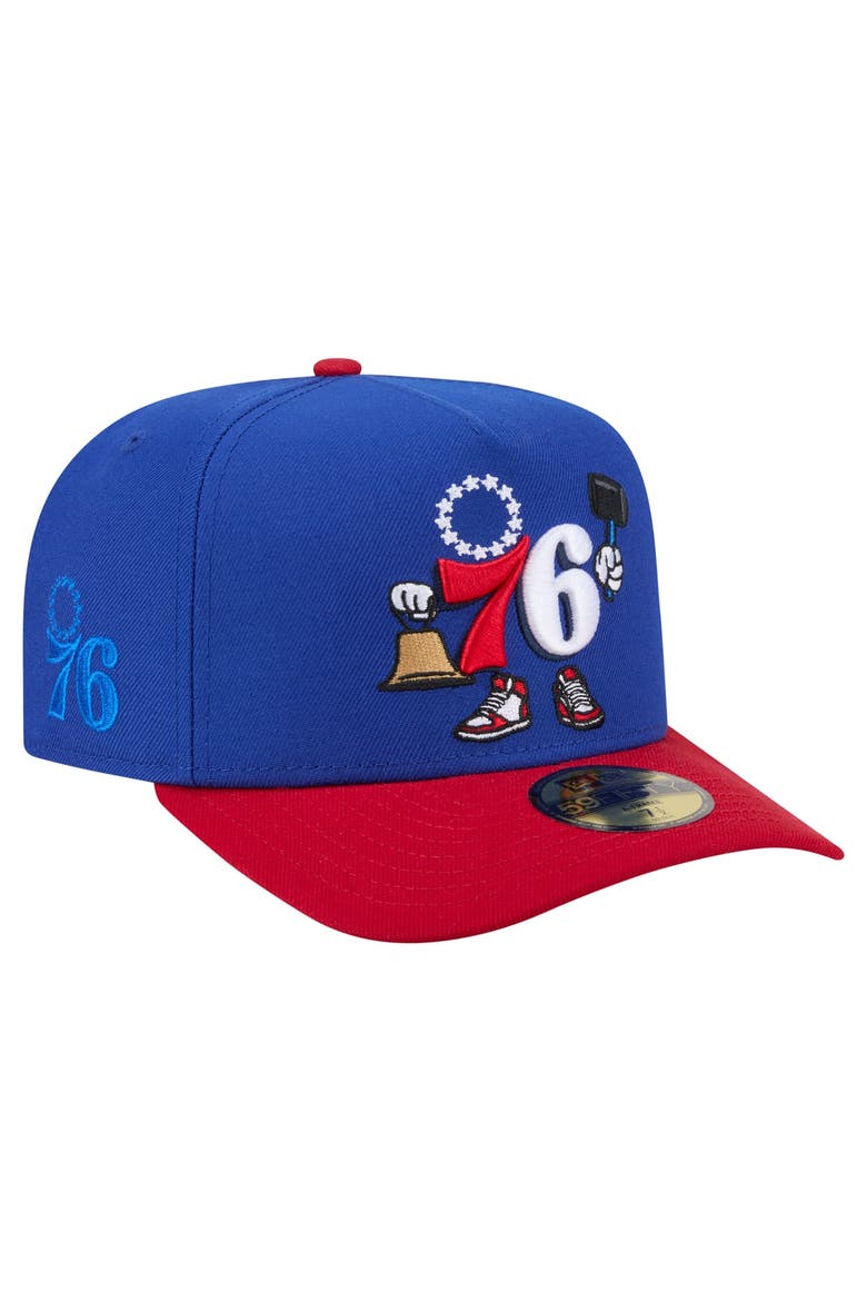 Men's New Era  Blue Philadelphia 76ers Injection Cartoon Logo A-Frame 59FIFTY Fitted Hat, Alternate, color, Blue