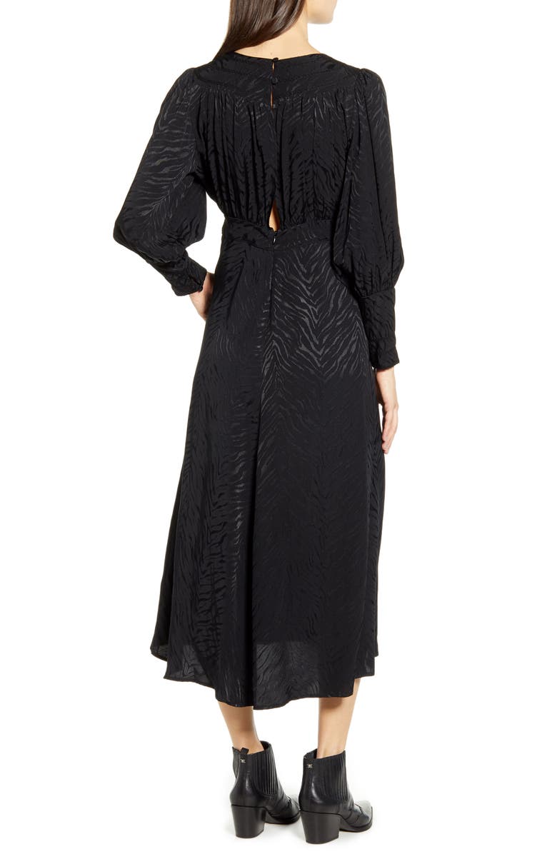 Topshop Fallen Long Sleeve Jacquard Midi Dress, Alternate, color, 