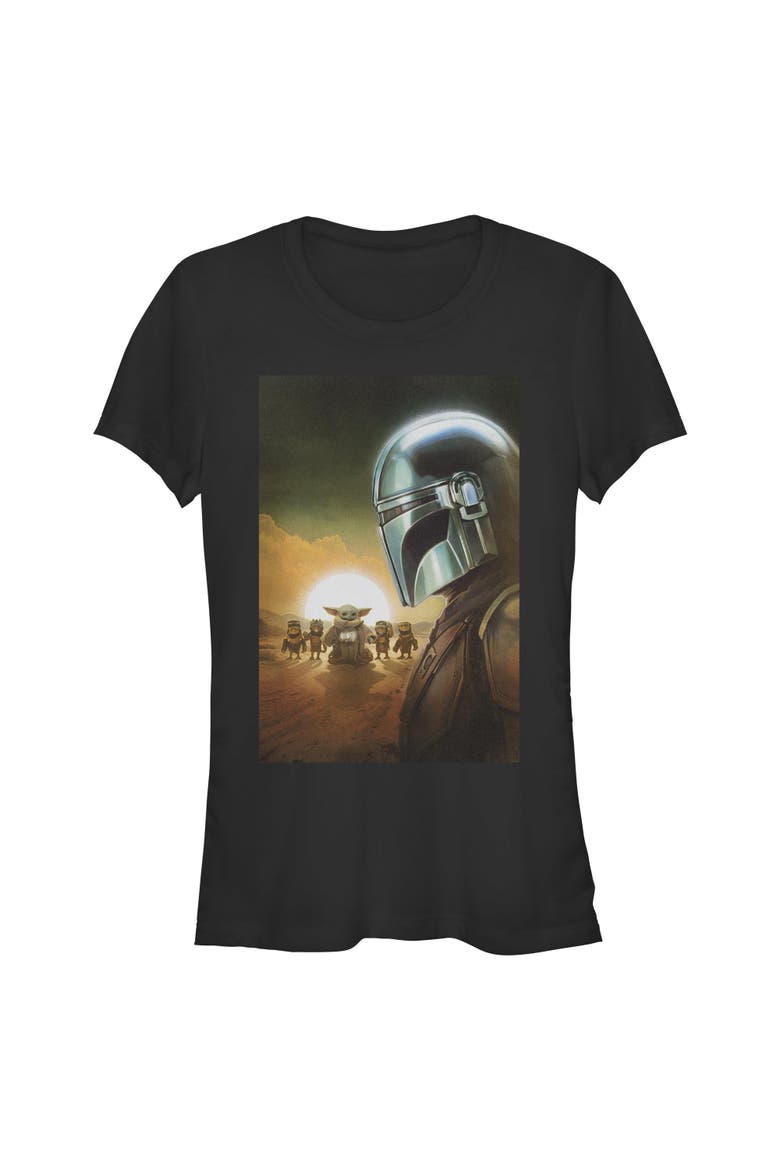 Juniors Star Wars The Mandalorian and Grogu Din Djarin and The Child Crew T Shirt, Main, color, Black