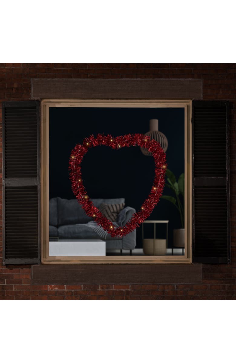 Northlight LED lighted Tinsel Heart Valentine's Day Window Silhouette - 25.25" - Red, Alternate, color, Red