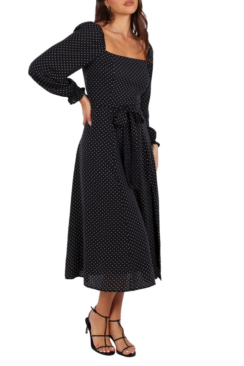 Ettie Polka Dot Long Sleeve Midi Dress, Alternate, color, BLACK POLKA DOT