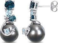 Julianna B. Pearl Blue Topaz & Diamond Drop Earrings