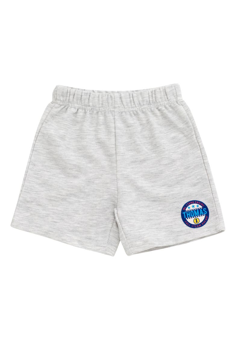 Short Sleeve Hoodie & Shorts Set, Alternate, color, Light Blue / Oatmeal Heather
