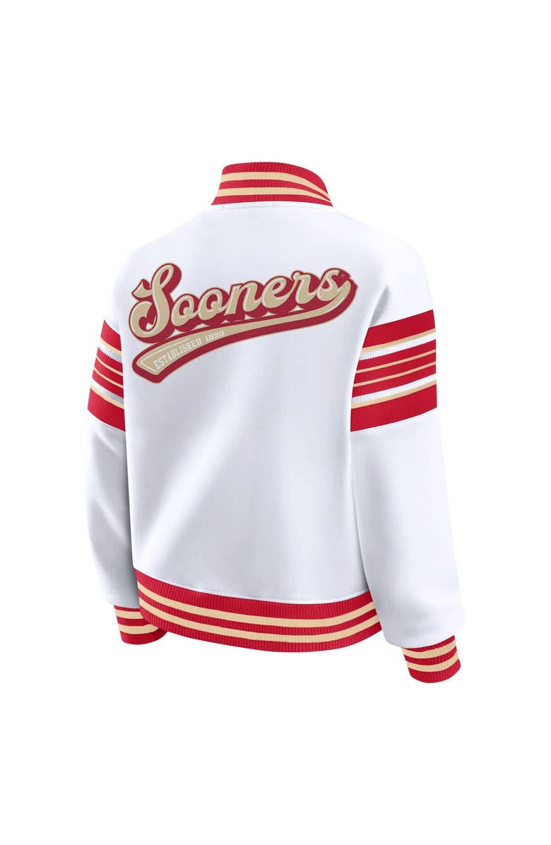 WEAR by Erin Andrews Women
s WEAR by Erin Andrews White/Crimson Oklahoma Sooners Satin Stitch Full-Snap Fleece Sweatshirt Jacket, Alternate, color, White