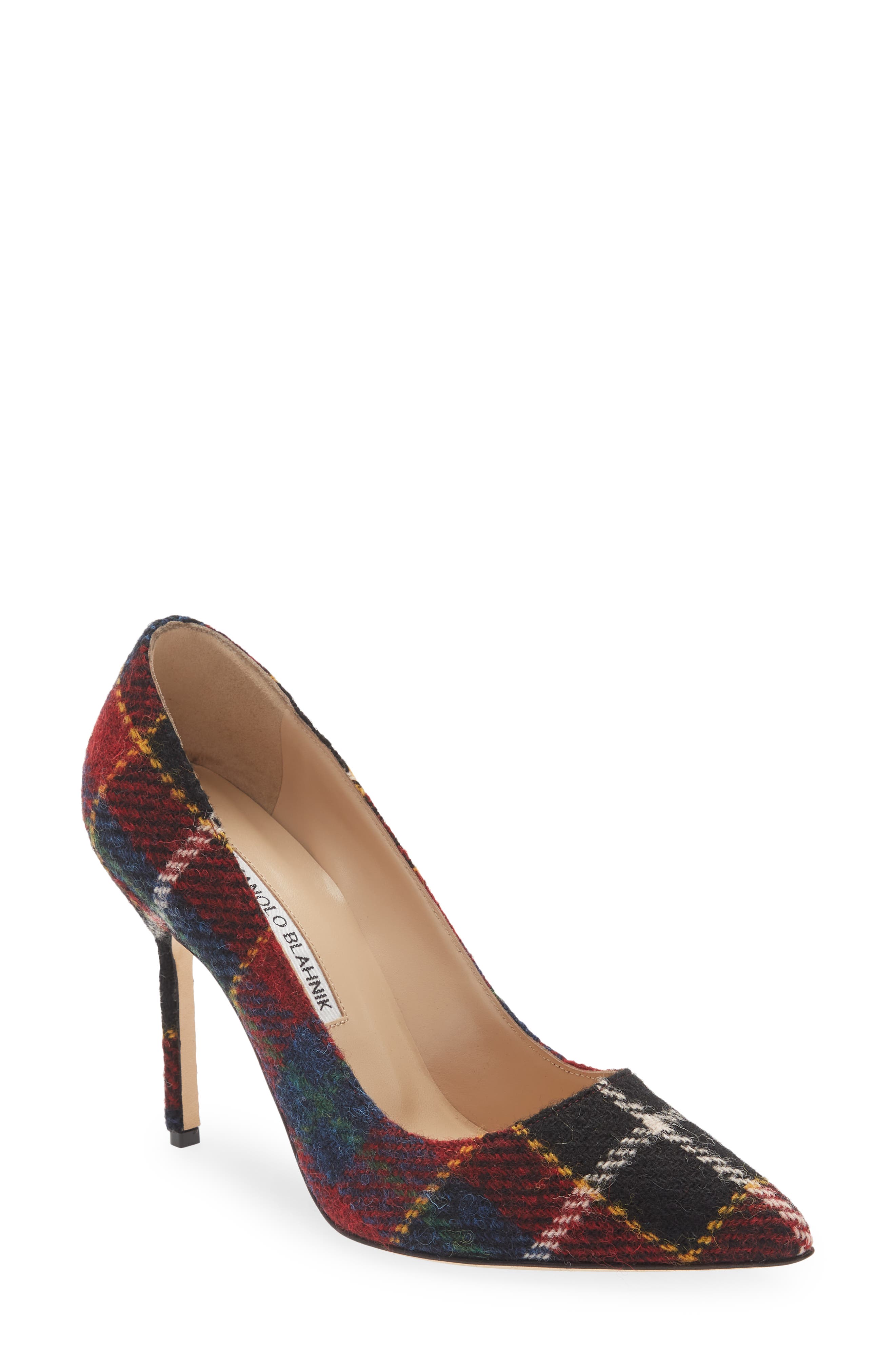 Manolo Blahnik BB Plaid Pointed Toe Pump, Main, color, 