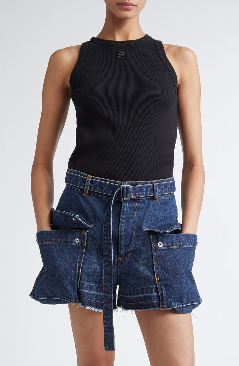 Sacai Embroidered Logo Rib Tank, Main, color, Black