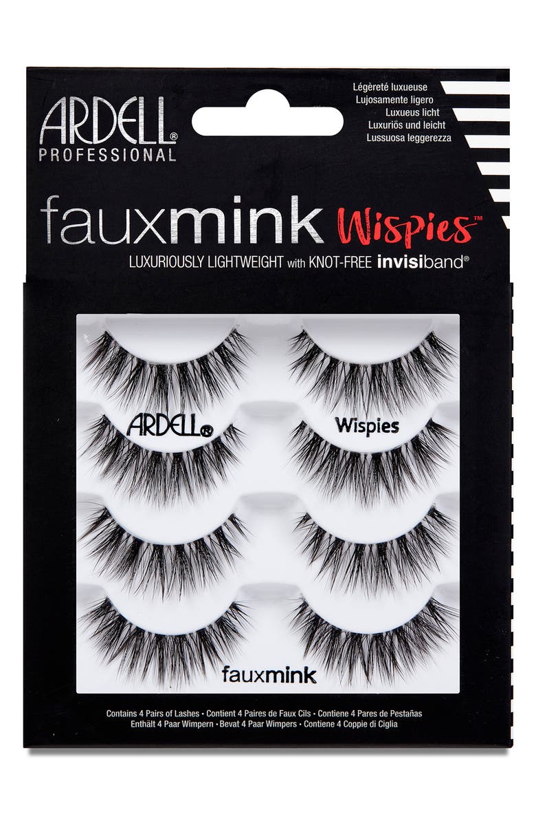 ARDELL Faux Mink Wispies Fake Eyelashes - Pack of 4, Main, color, Black