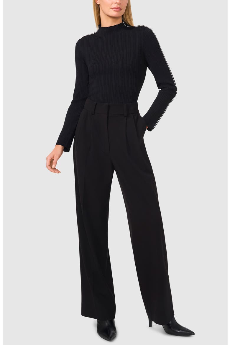 Piped Mock Neck Rib Sweater, Alternate, color, RICH BLACK 060