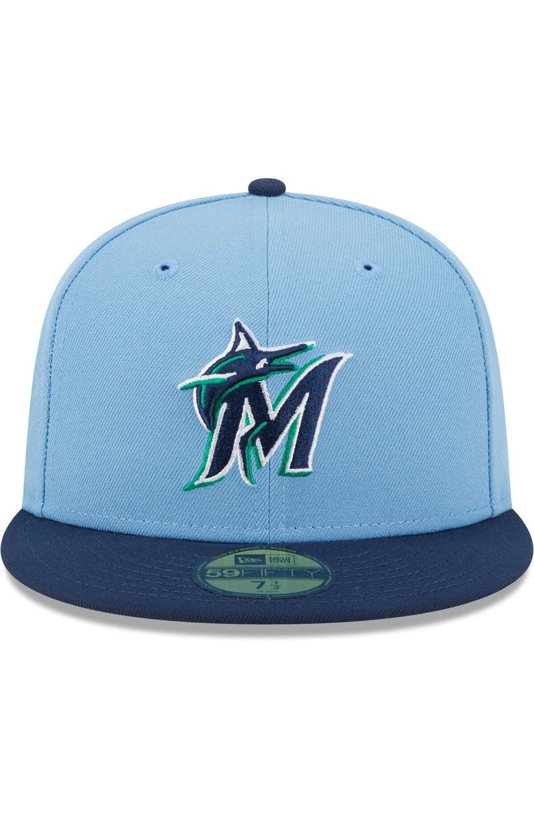 New Era Men's New Era Light Blue/Navy Miami Marlins Green Undervisor 59FIFTY Fitted Hat, Alternate, color,