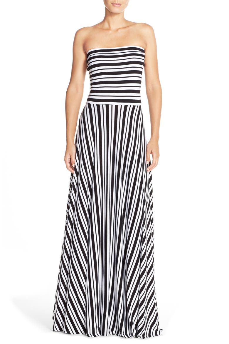 Stripe Strapless Maxi Dress (Nordstrom Exclusive), Main, color, BLACK/ WHITE STRIPE