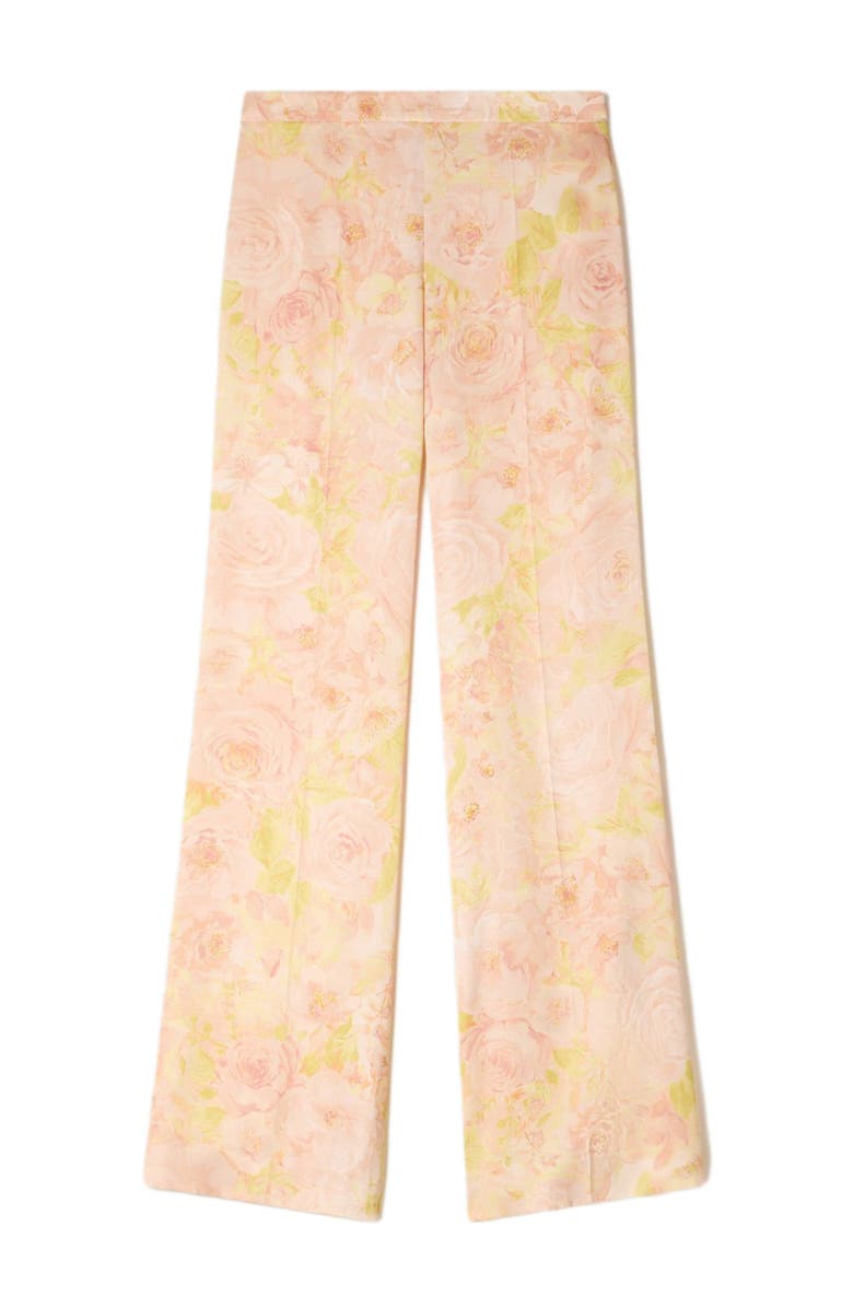 SANDRO Floral-print floaty trousers, Alternate, color, Pink / Green