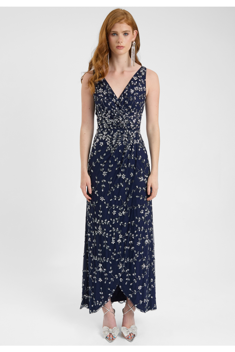 Embellished Sequin Beaded Maxi Dress With Wrap Bottom, Main, color, MID NIGHT BLUE