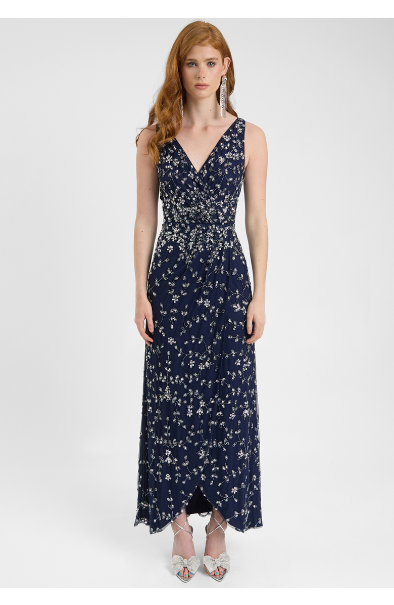 BEAUUT Embellished Sequin Beaded Maxi Dress With Wrap Bottom, Main, color, Mid Night Blue
