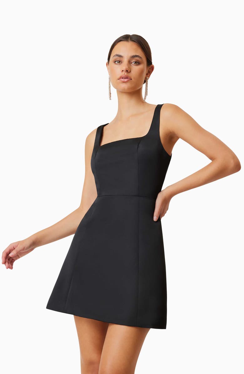 Elliatt Amelie Square Neck Duchesse Satin Cocktail Minidress, Alternate, color, Black