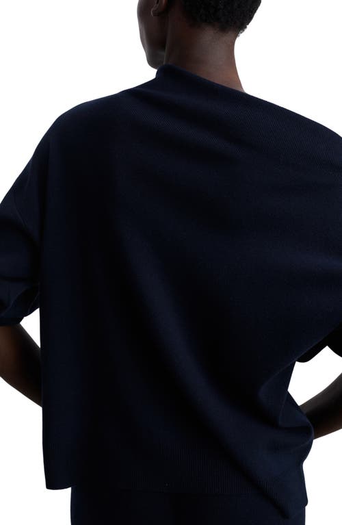 Mango Asymmetric Mock Neck Off The Shoulder Sweater In Dark Navy