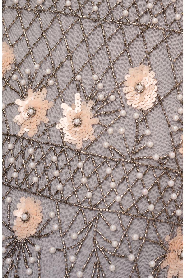 Beaded Off the Shoulder Cocktail Dress, Alternate, color, SILVER MIST