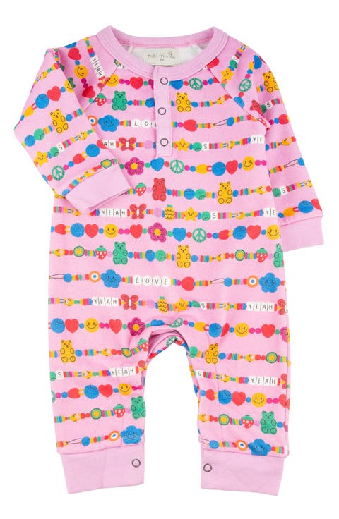 Bailey Friendship Print Cotton Henley Romper (Baby)