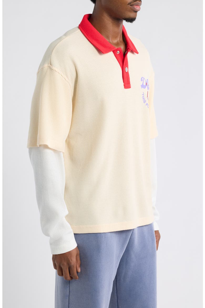 Hollywood Waffle Layered Look Graphic Polo, Alternate, color, ANTIQUE WHITE