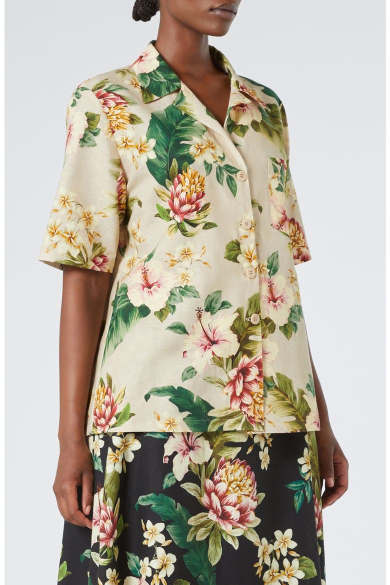 Brais Floral Linen & Cotton Button-Up Shirt, Main, color, SAND