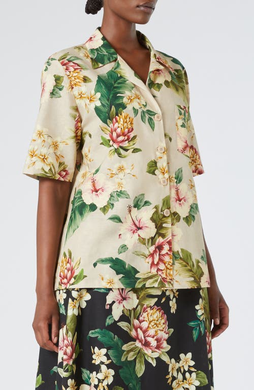 Marina Rinaldi Linen-cotton Floral Braies Shirt In Sand