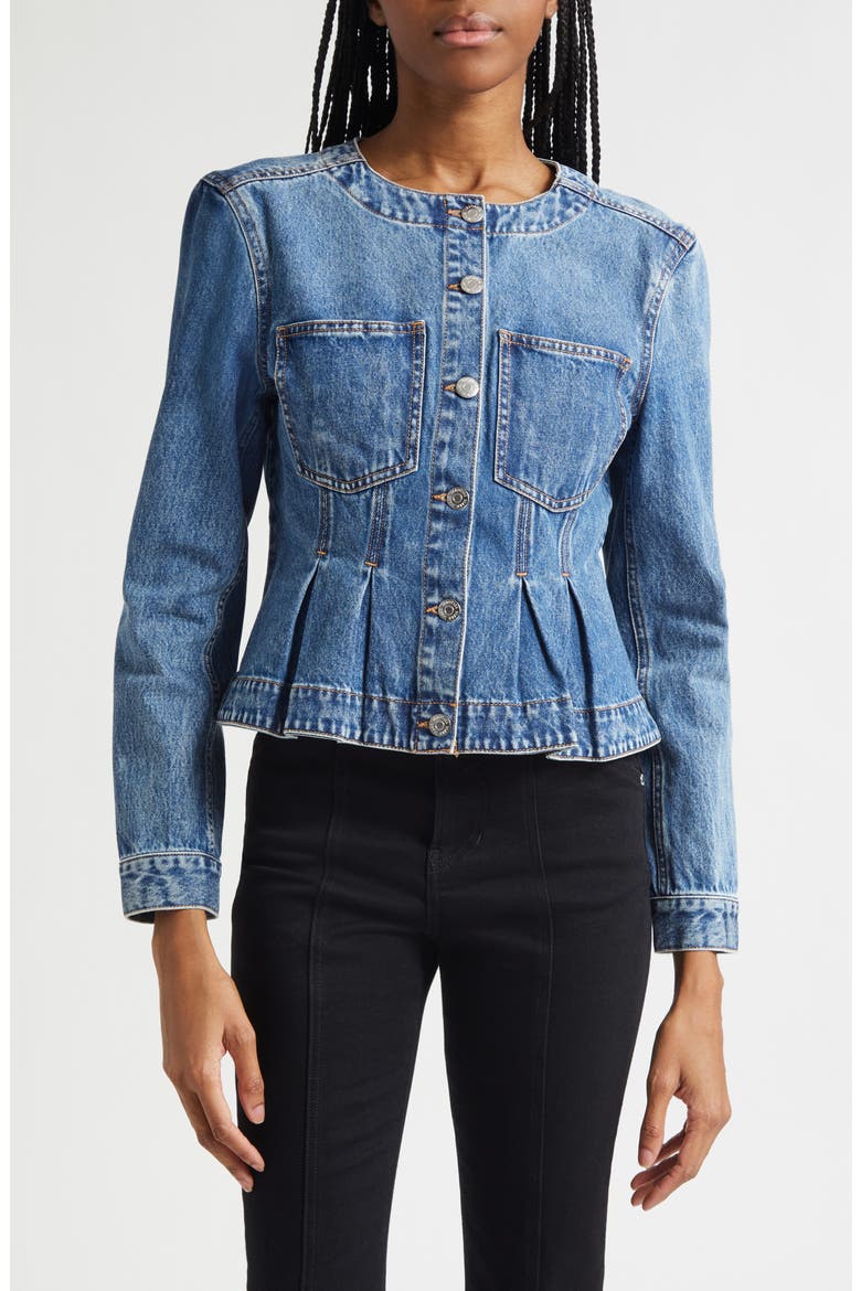 Zahara Peplum Denim Jacket, Main, color, TIME WARP