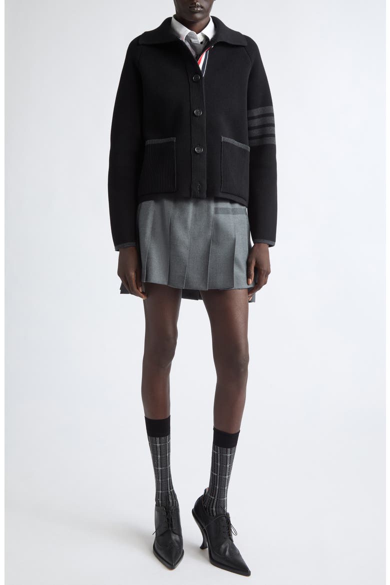 Double Face Pique Stitch Cardigan, Alternate, color, BLACK