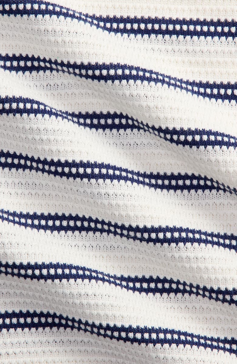 Polo Ralph Lauren Stripe Pointelle Camp Shirt, Alternate, color, Pale Cream/ Newport Navy