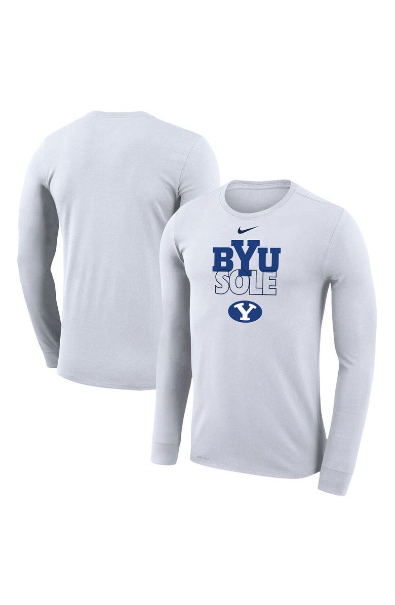 Nike White BYU Cougars 2023 On Court Bench Long Sleeve T-Shirt, Main, color, 