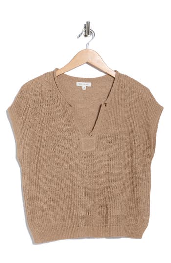 Blu Pepper Open Knit Short Sleeve Top In Brown