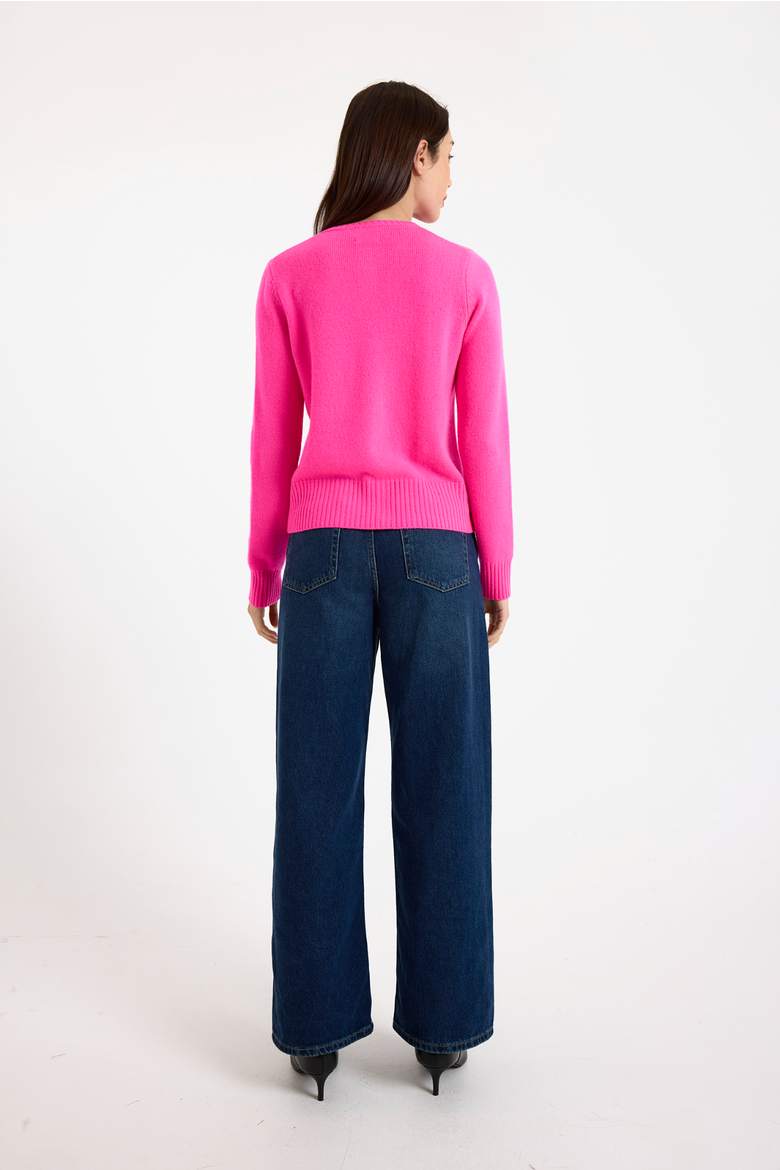 Niamh Crew Neck  100% Cashmere Cardigan, Alternate, color, DIVA PINK