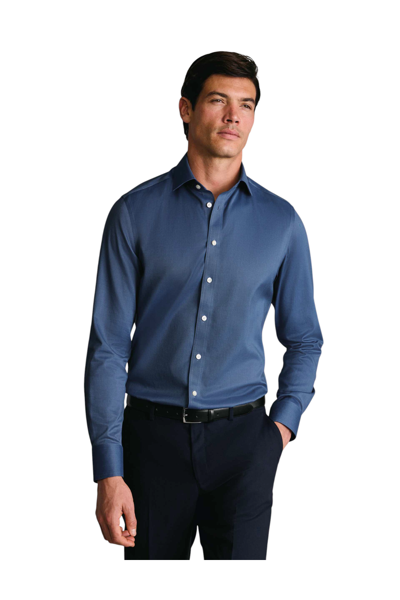 Non-Iron Twill Cutaway Collar Shirt, Main, color, Denim Blue