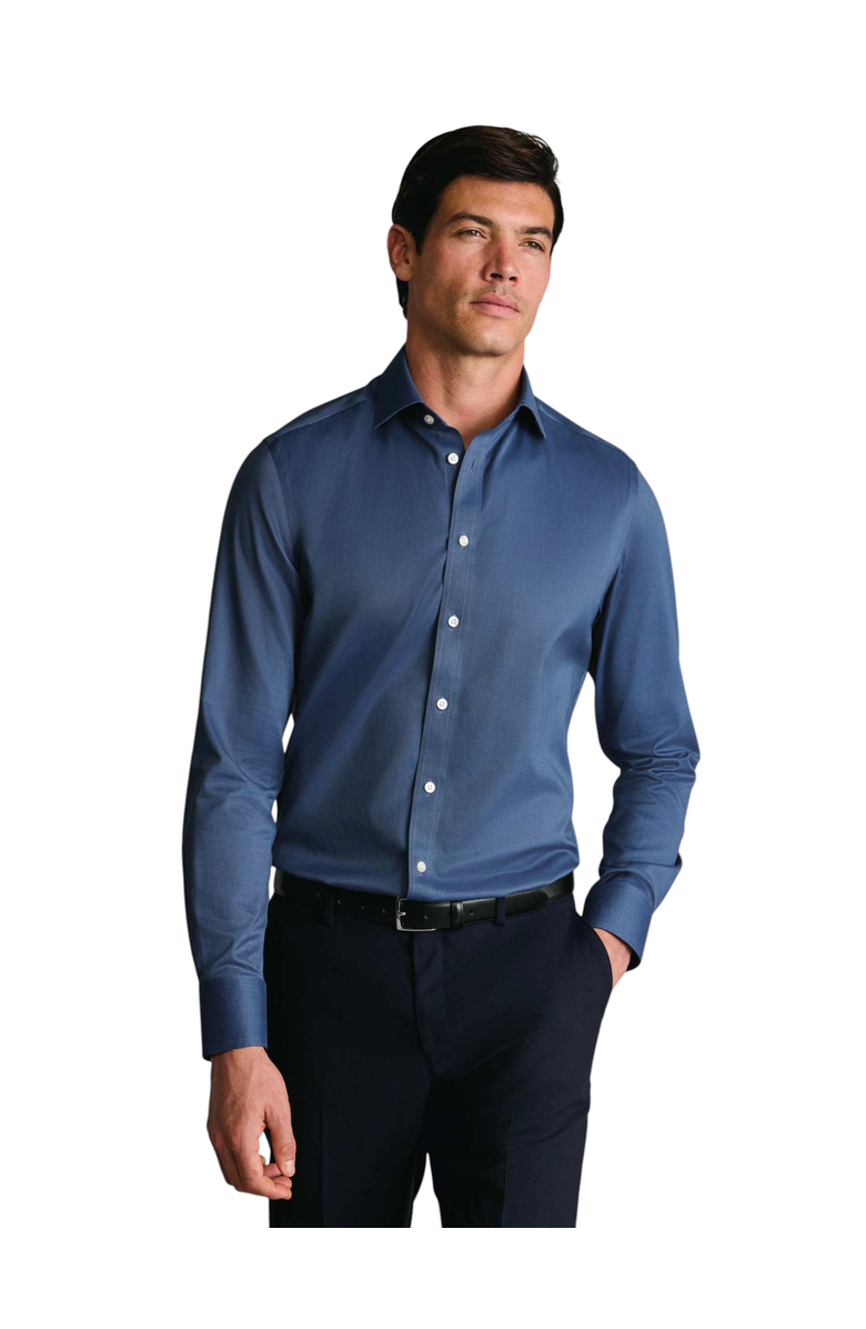 Charles Tyrwhitt Non-Iron Twill Cutaway Collar Shirt, Main, color, Denim Blue