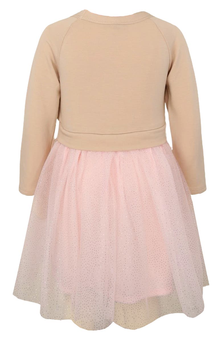 Zunie Kids' Reindeer Embroidered Twofer Dress, Alternate, color, Tan/ Blush